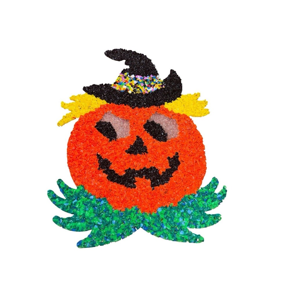 Vintage Melted Plastic Popcorn Halloween Decoration Pumpkin Jack O Lantern Witch